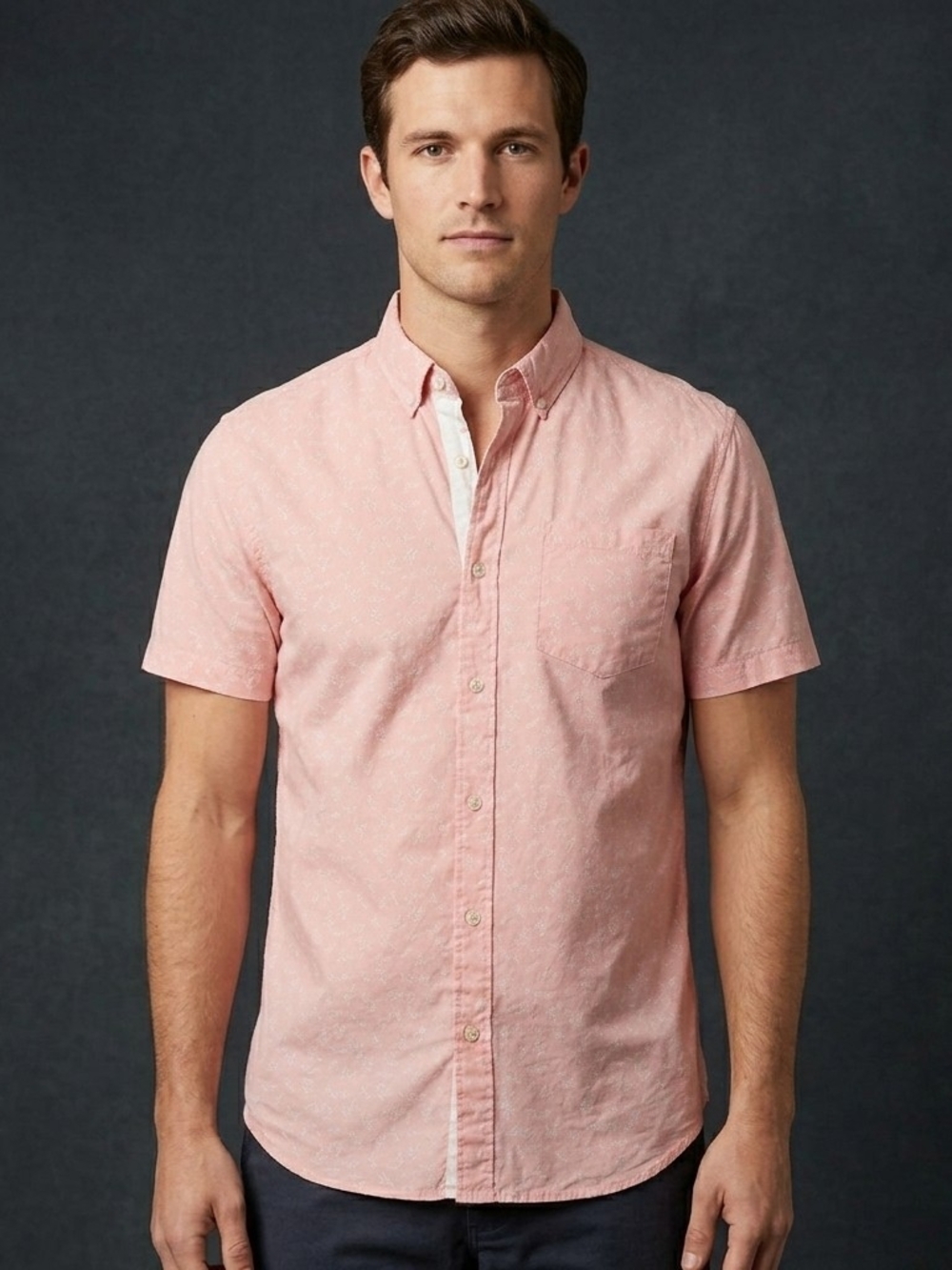 International Report Pink Floral Cotton Shirt L Short Sleeve Button Down Resort